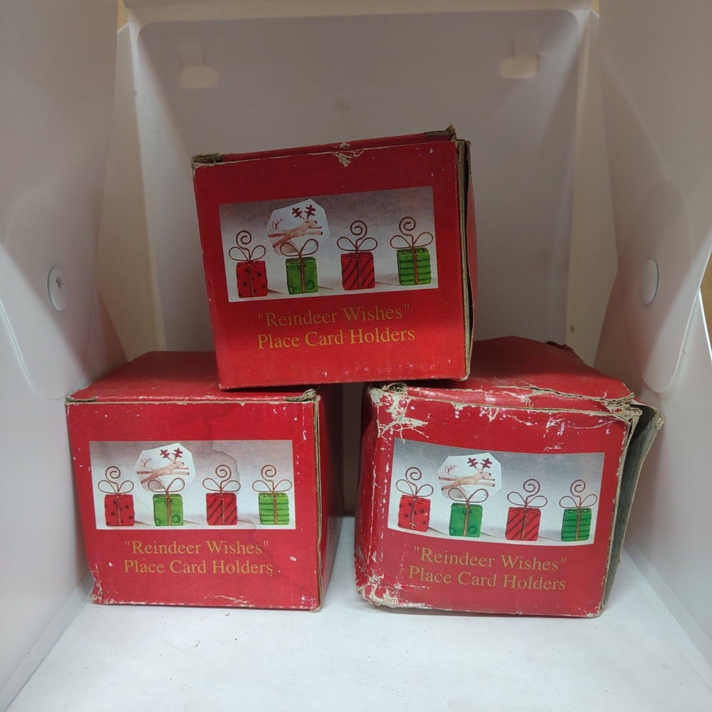 Lot Of 4 Gift Box Present Christmas Card HOLDERS Metal Bow Wires 2.5" set of 4